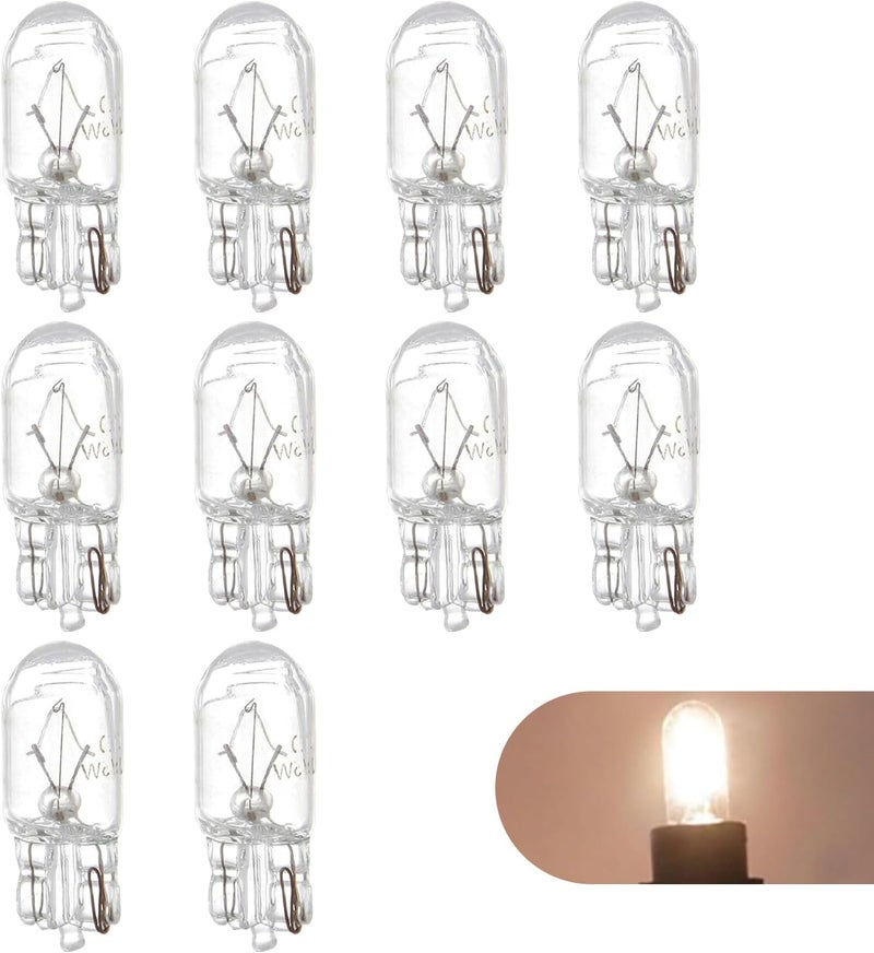 Zosgrew 10 PCS T10 168 192 Bulb, Mini Halogen Light Bulb,12V 5W Heat-resistant Quartz Glass Instrument Cluster Bulbs/Brake Lights/Width Indicator Lights Replacement Lighting (Warm white Light) - Image 1